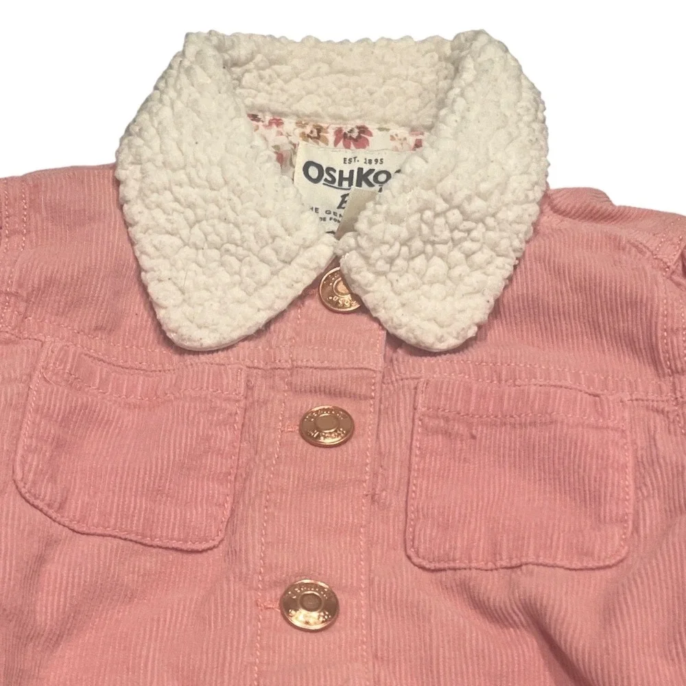 OshKosh Bgosh Girls Pink‎ Corduroy Jacket Sherpa Collar Floral Lining 4T